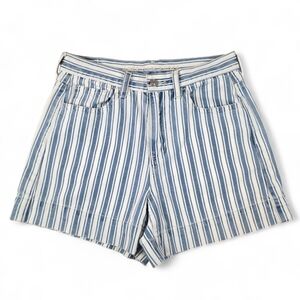 American Eagle Mom Shorts Blue White Stripe High Rise Cotton Size 2